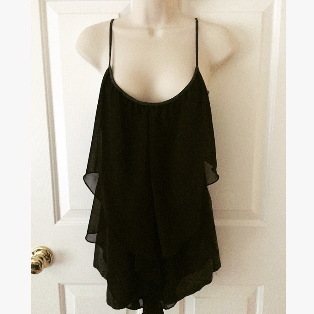 Black Spaghetti Strap Tiered Tank Top